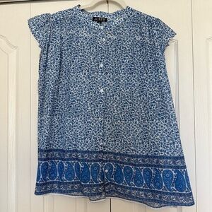 J. Crew Blue and White Floral and Paisley Ladies Blouse